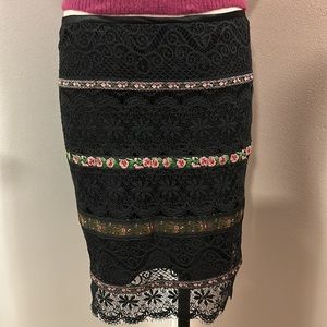 VINTAGE Black Lace Floral Design Mini Cotton Skirt size 2